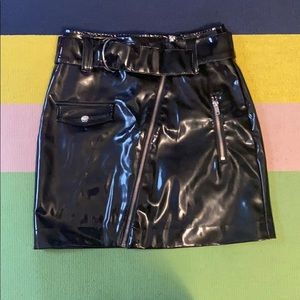 black latex mini skirt